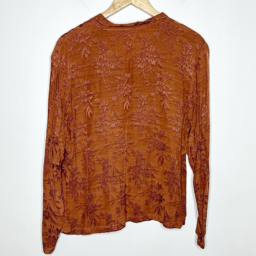 CP Shades Vintage Damask Embroidered Top Brown Womens Size M Floral Button Up - Picture 8 of 8